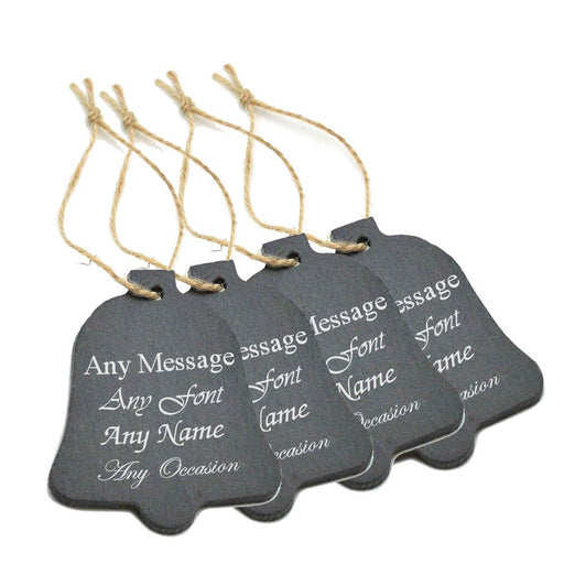 Engraved Set of 4 Christmas Tree Hanging Slate Bell Decorations Image 2