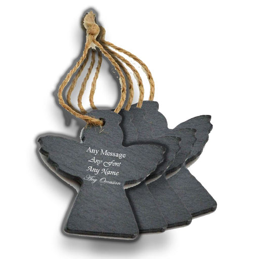 Personalised Engraved Christmas Tree Hanging Slate Decoration - Angel Design Set of 4 Image 2