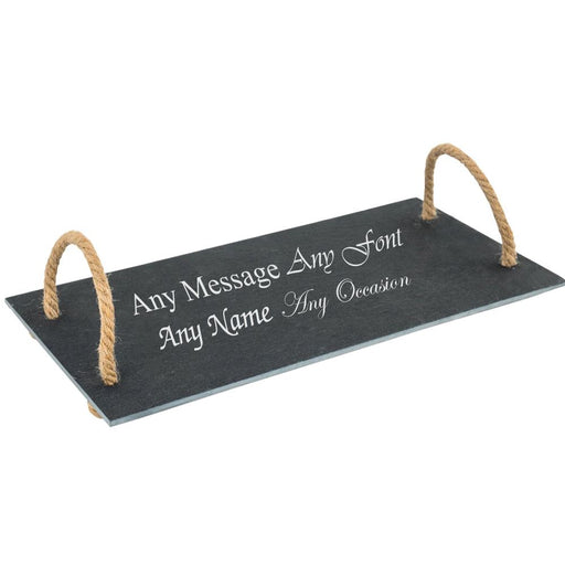 Personalised Engraved Slate Serving Tray with Vintage Rope Handles Image 2