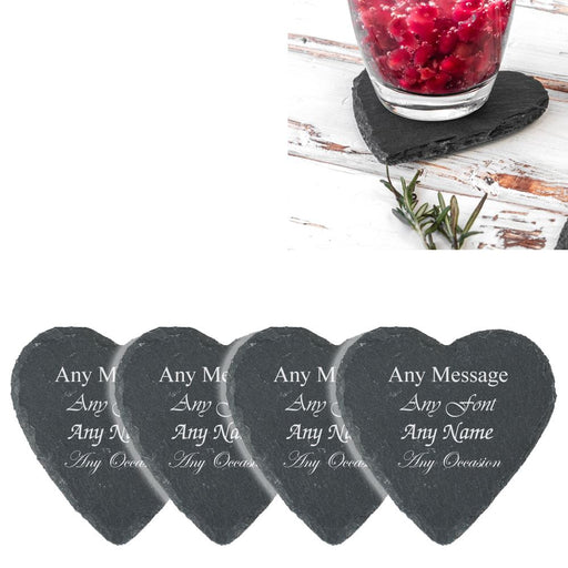 Engraved Set of 4 Heart Shape Slate Coasters Image 1