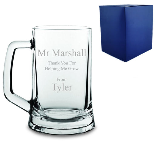 Engraved Beer Mug with Thank you for helping me grow Design Image 1