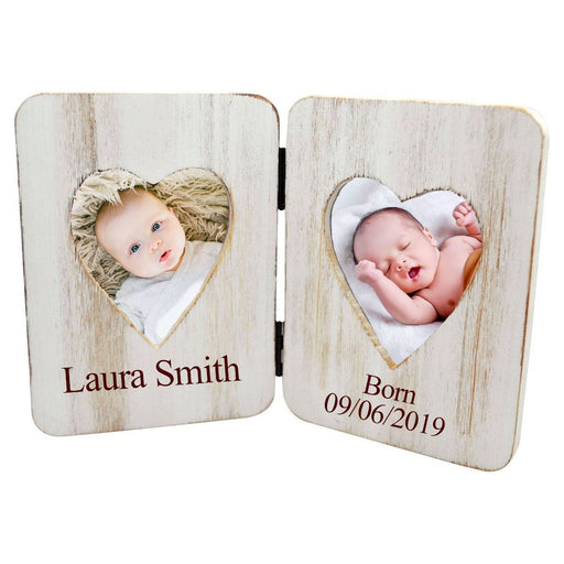 Engraved 4x6 Double White Wood Picture Frame Image 1