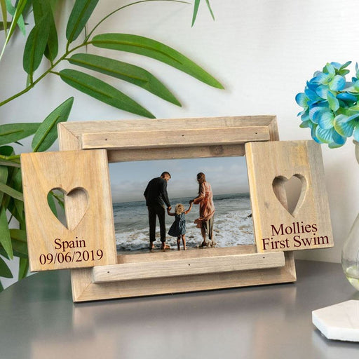 Engraved 6x4" Freestanding Wooden Heart Shutter Picture Frame Image 1