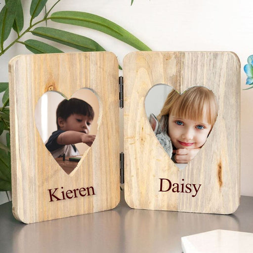 Engraved 4x6" Freestanding Double Wooden Picture Frame Image 2