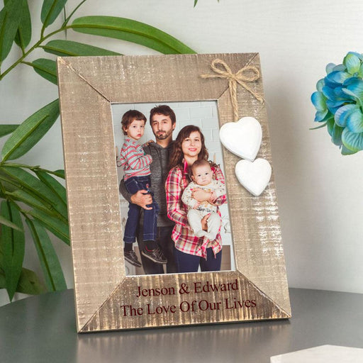 Engraved 4x6" Wooden Picture Frame Natural with White Hearts Image 1