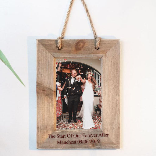 Engraved 4x6" Wooden Hanging Picture Frame Image 1