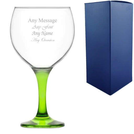 Engraved Green Stemmed Gin Balloon Glass Image 1