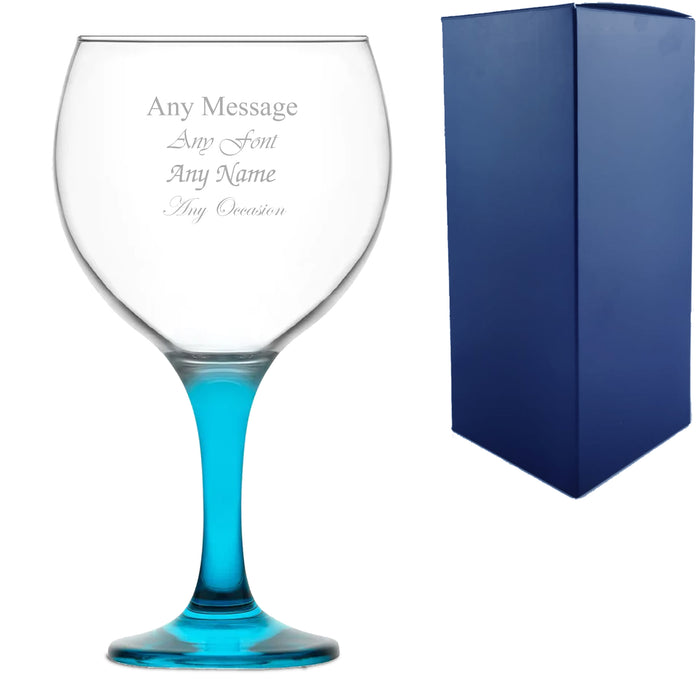 Engraved Blue Stemmed Gin Balloon Glass Image 2