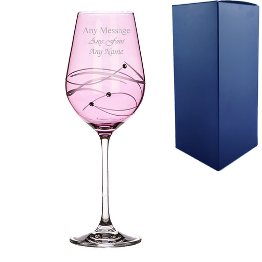 Engraved Pink Diamante Wine Glass with Spiral Design Cutting With Gift Box Image 1