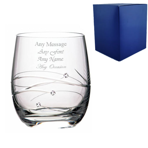 Engraved Single Diamante Whisky Tumbler with Spiral Design Cutting With Gift Box Image 1