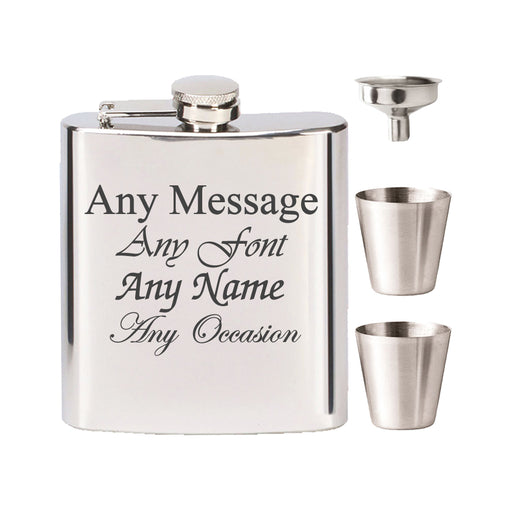 Engraved Stainless Steel 6oz Hip Flask with Funnel and Cups Image 1