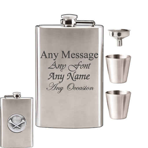 Engraved 8oz Golf Hip Flask with Funnel and Cups Image 2