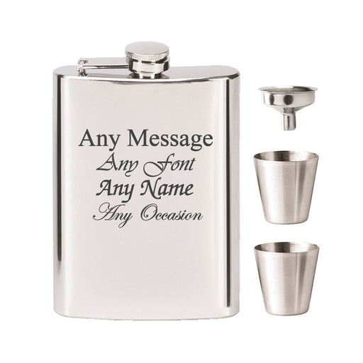 Engraved Stainless Steel 8oz Hip Flask with Funnel and Cups Image 1