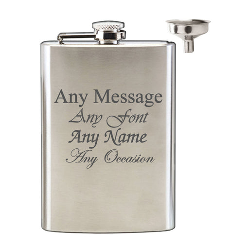 Personalised Engraved Satin Stainless Steel 8oz Hip Flask with Funnel, Any Message Engraved, Perfect for any Occasion Image 1