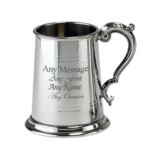 Engraved 20oz Pint Pewter Tankard with Intricate Handle Image 2