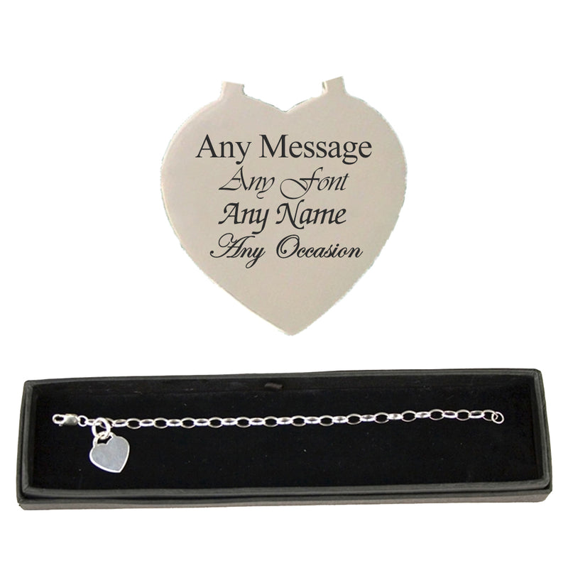 Engraved Silver Bracelet with Heart Pendant Image 1