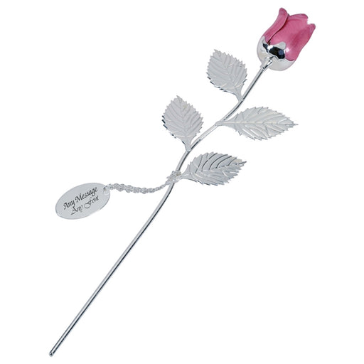 Engraved Silver Plated Pink Rose with Pendant Image 1