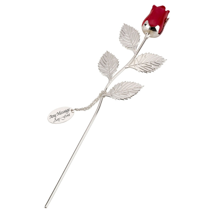 Engraved Silver Plated Red Rose with Pendant Image 1