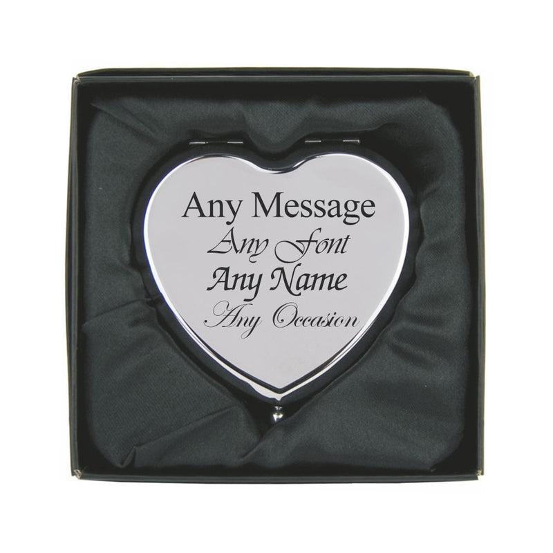 Engraved Silver Heart Shaped Compact Mirror Image 1