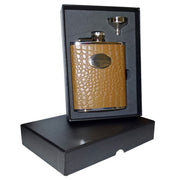 Engraved 6oz Brown Faux Crocodile Hip Flask with Funnel Image 2