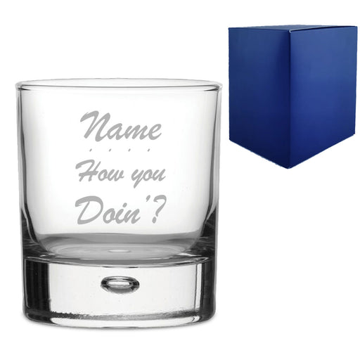 Engraved Funny "Name, How you doin'?" Novelty Whisky Tumbler With Gift Box Image 1