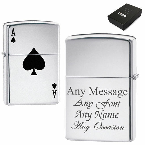Engraved Polished Chrome Lucky Ace Zippo, Official Zippo lighter Image 2