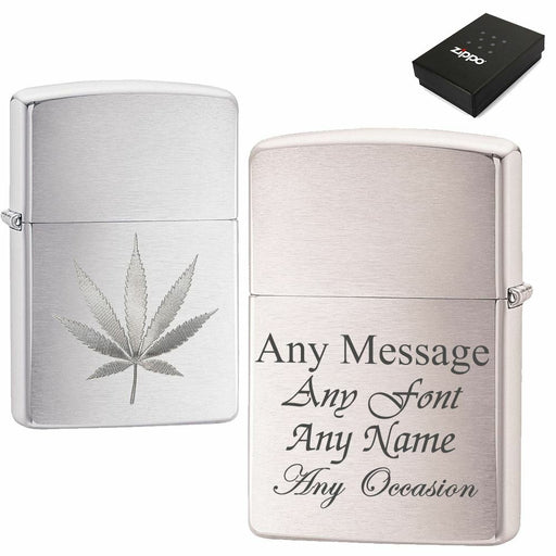 Engraved Brushed Chrome Leaf Zippo, Official Zippo lighter Image 1