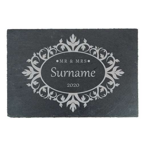 Engraved Rectangular Slate Cheeseboard with Mr and Mrs Design Image 2