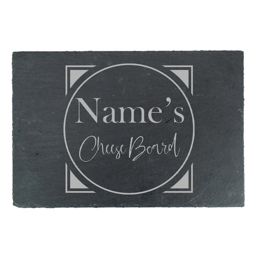 Engraved Rectangular Slate Cheeseboard with Name's Cheeseboard with Circle Design Image 1