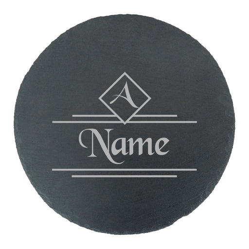 Engraved Round Slate Cheeseboard with Name and Initial Design Image 1