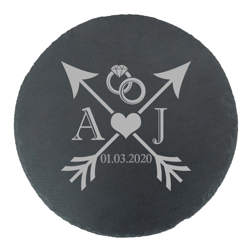 Engraved Round Slate Cheeseboard with Wedding Design Image 1