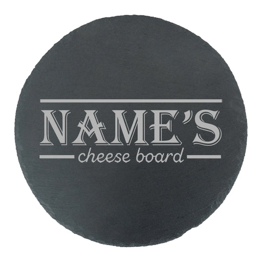 Engraved Round Slate Cheeseboard with Name's Cheeseboard with Border Design Image 1