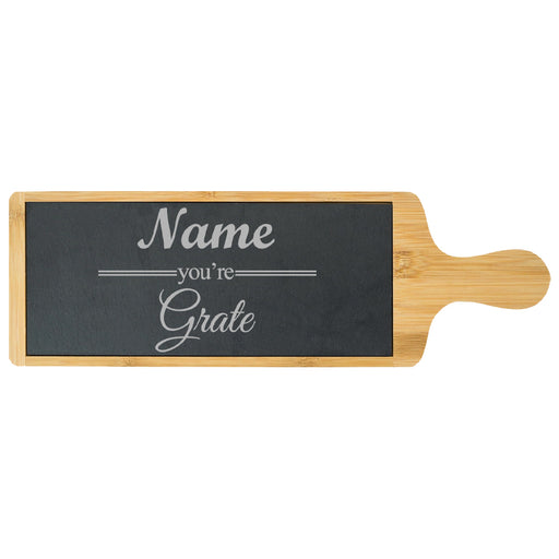 Engraved Bamboo and Slate Cheeseboard with Name you're Grate Design Image 2