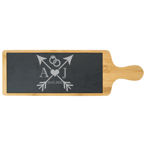 Engraved Bamboo and Slate Cheeseboard with Wedding Design Image 1