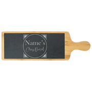 Engraved Bamboo and Slate Cheeseboard with Name's Cheeseboard with Circle Design Image 1