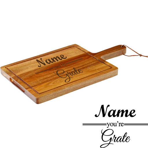 Engraved Acacia Wood Cheeseboard with Name you're Grate Design Image 2