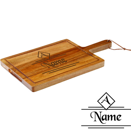Engraved Acacia Wood Cheeseboard with Name and Initial Design Image 1