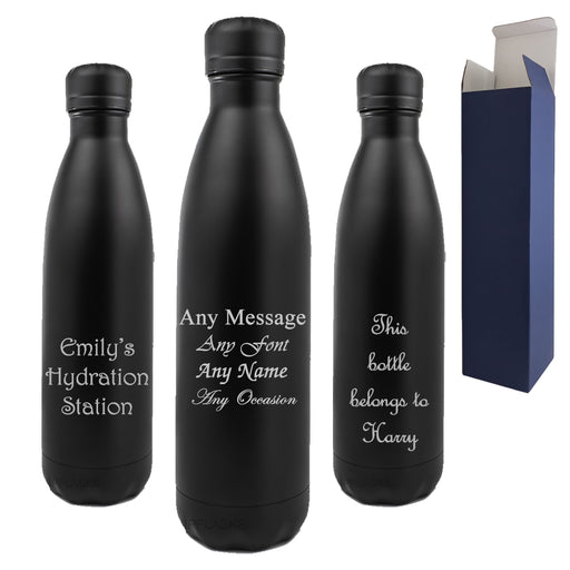 Engraved Black 500ml Thermal Bottle, Personalise with Any Message or Name Image 1