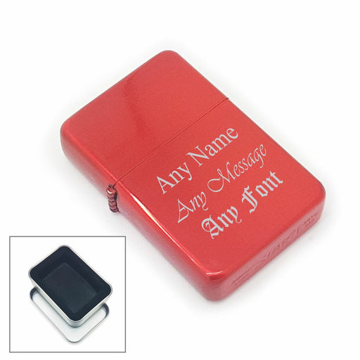 Engraved Red Metallic Lighter, Metal Tin Gift Box Image 1
