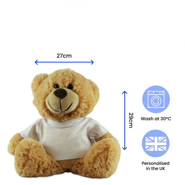 Light Brown Teddy Bear Toy with T-shirt with Newborn Baby Design in Orange Image 3