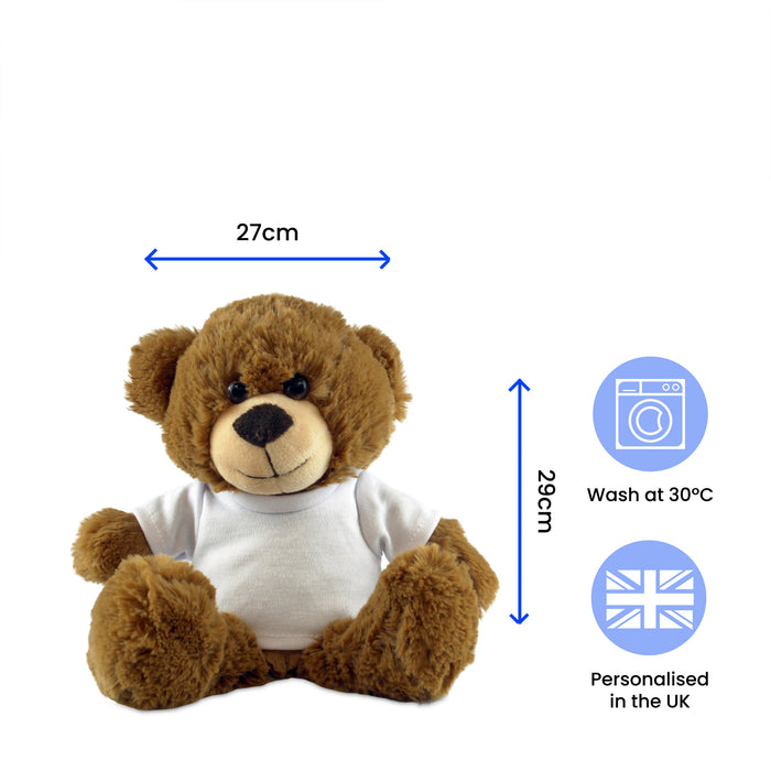 Dark Brown Teddy Bear Toy with T-shirt with Newborn Baby Design in Orange Image 3