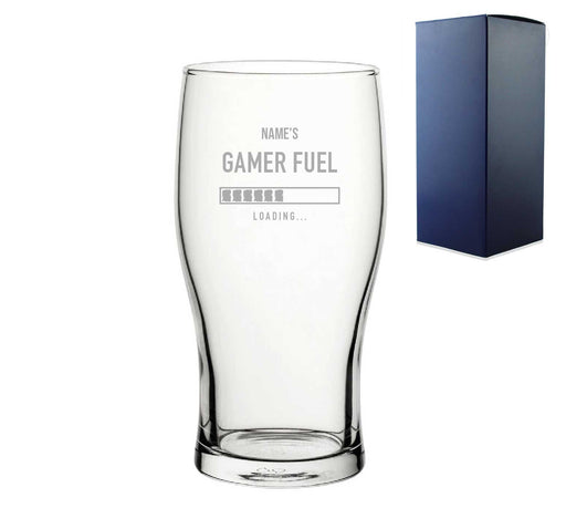 Engraved Pint Glass Name's Gamer Fuel Design, Gift Boxed, Personalise with any name for any gamer Image 2