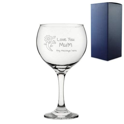Engraved Gin Glass 22.5oz With Love You Mum Flower Design Gift Boxed Image 2