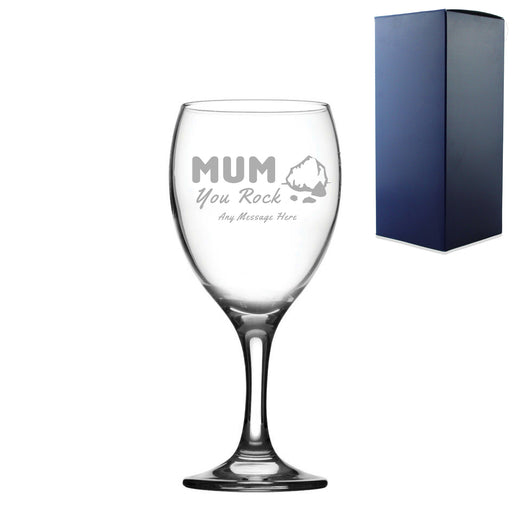 Engraved Wine Glass 12oz With Mum You Rock Design Gift Boxed Image 1
