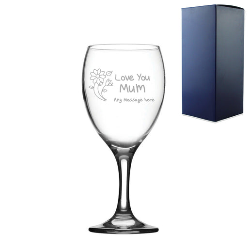 Engraved Wine Glass 12oz With Love You Mum Flower Design Gift Boxed Image 1