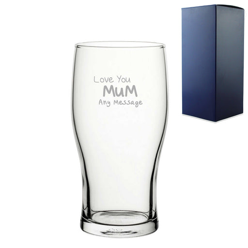 Engraved Pint Glass 20oz With Love You Mum Design Gift Boxed Image 1