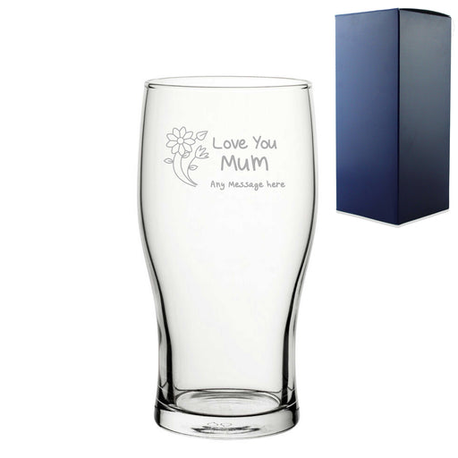 Engraved Pint Glass 20oz With Love You Mum Flower Design Gift Boxed Image 2