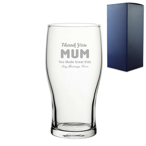 Engraved Pint Glass 20oz With  Thank You Mum Design Gift Boxed Image 2
