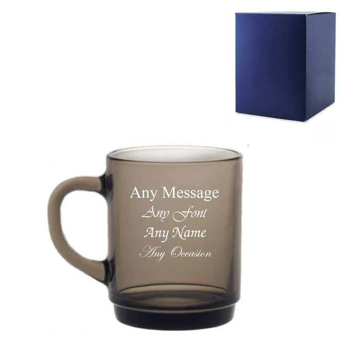 Engraved 260ml Retro Smoked Glass Tea and Coffee Mug with Gift Box Image 2