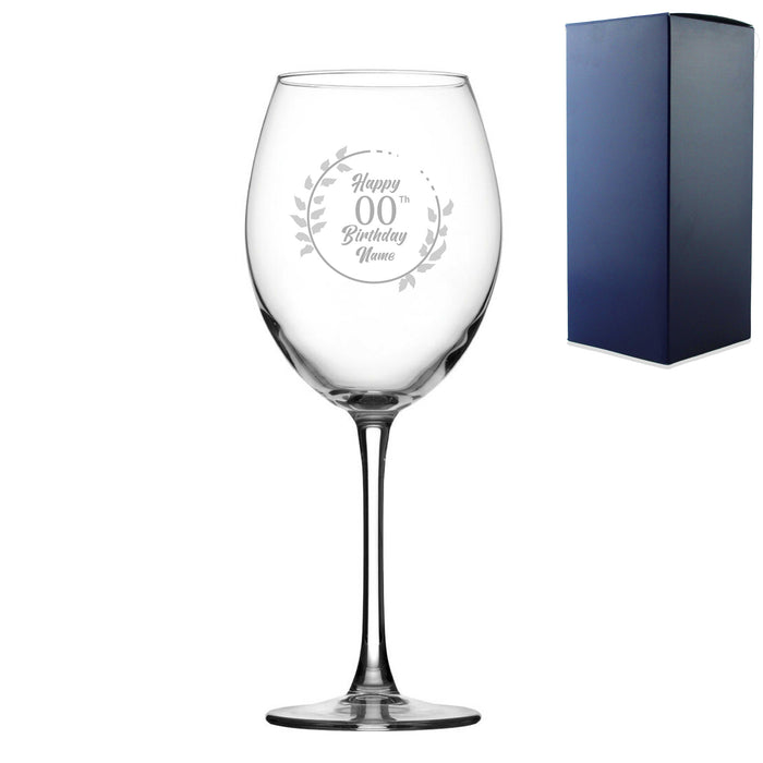 Engraved  Enoteca Wine Glass Happy 20,30,40,50...Birthday Wreath, Gift Boxed Image 2